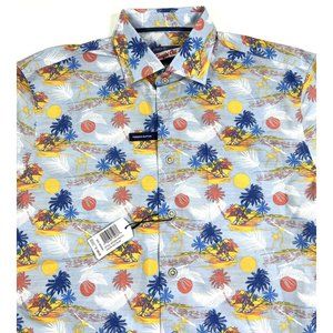 Johnnie-O Mens Medium Franklin Hangin Out Button Up Shirt Gulf Blue Hawaiian